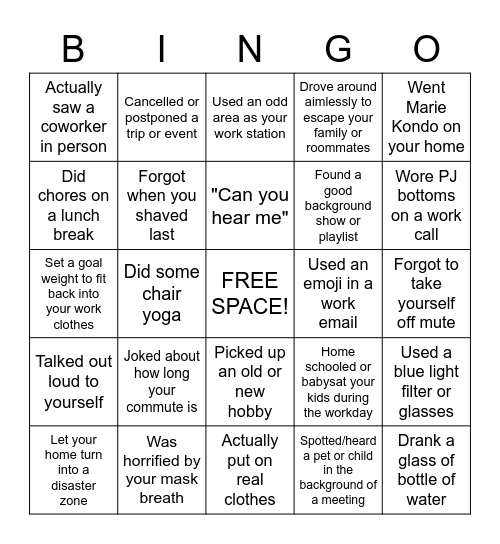 PANDEMIC WORK FROM HOME BINGO! Bingo Card