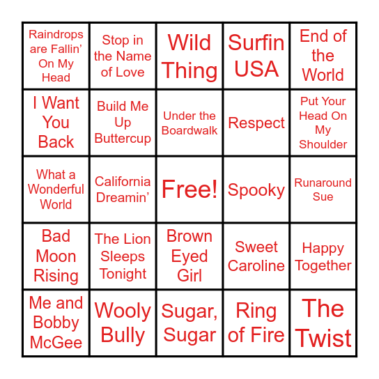 60's Bingo! Bingo Card