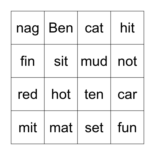 CVC Bingo Card