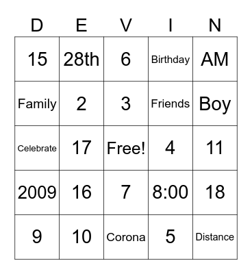 Happy Birthday ... Bingo Card