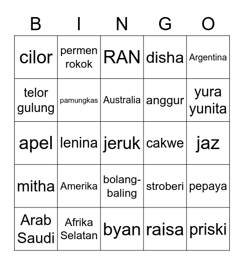 Untitled Bingo Card