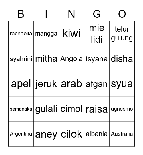 Untitled Bingo Card