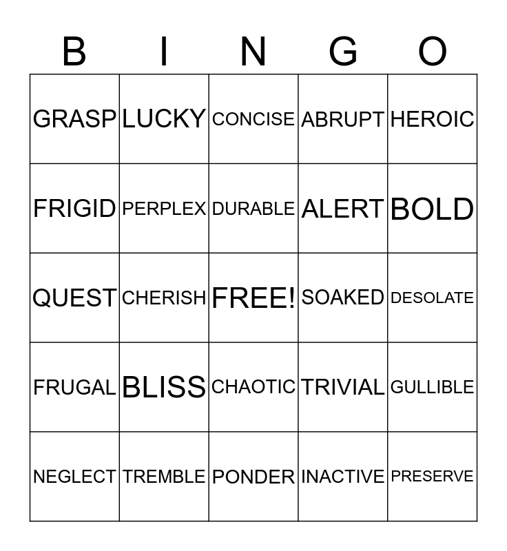 SCINTILLATING SYNONYMS Bingo Card