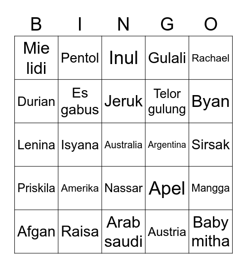 Untitled Bingo Card