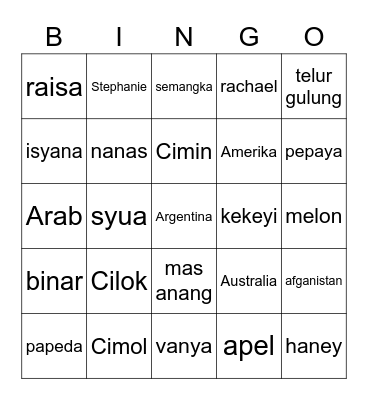 Untitled Bingo Card
