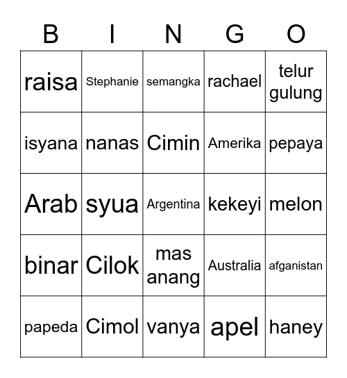 Untitled Bingo Card