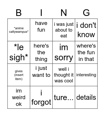 sterly werly Bingo Card