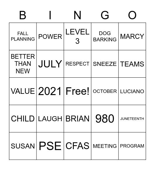 CENTRAL ASR BINGO Card