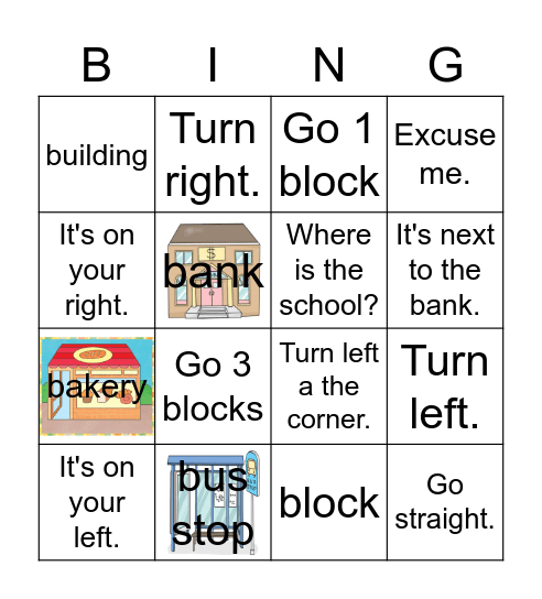 Directions Bingo Card