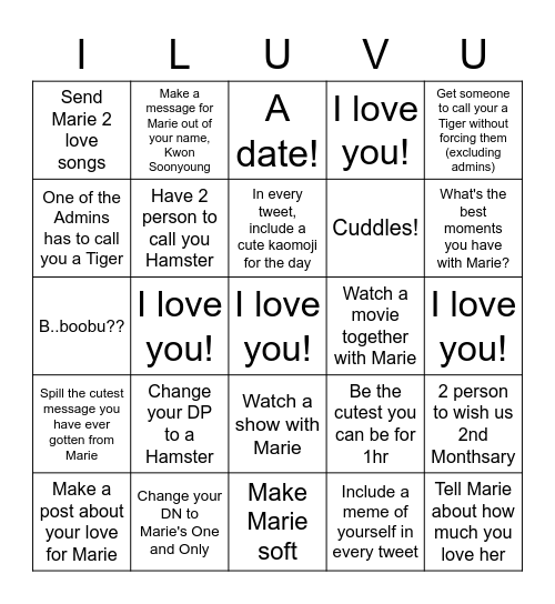 Happy 2nd Monthsary! Bingo Card