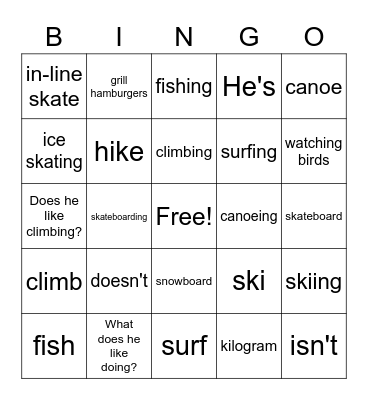 Fun Outdoors Bingo Card