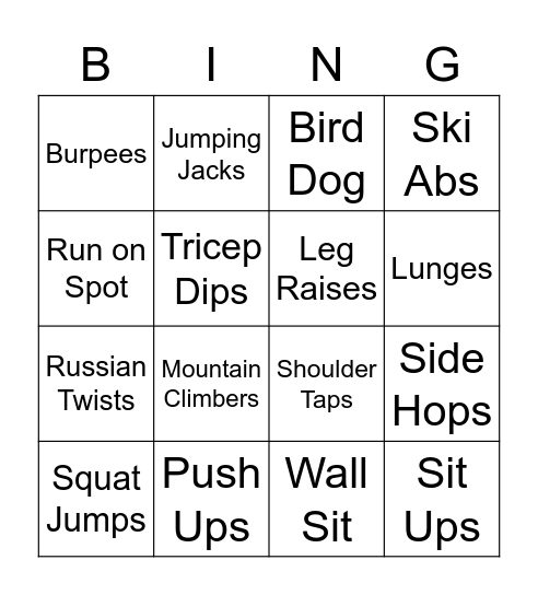 HIIT Bingo Card