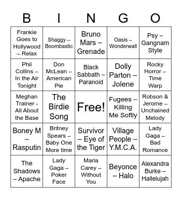 Paul's Music Bingo Card