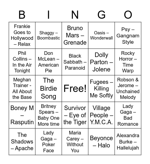 Paul's Music Bingo Card