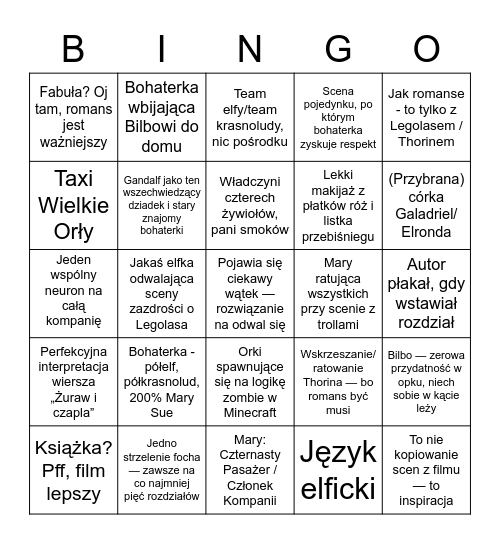 FANFIKI DO ŚRÓDZIEMIA Bingo Card