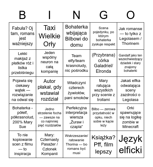 FANFIKI DO ŚRÓDZIEMIA Bingo Card