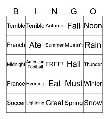 Bingo 1 Bingo Card