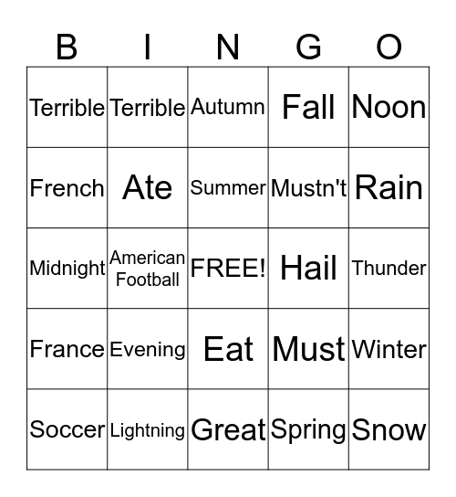 Bingo 1 Bingo Card