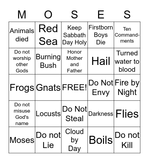 Moses Bingo Card