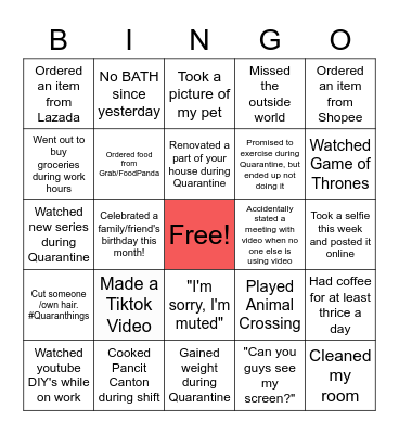 WFH/Online Bingo Card