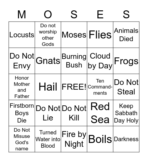 Moses Bingo Card