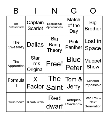 TV Theme Bingo Card
