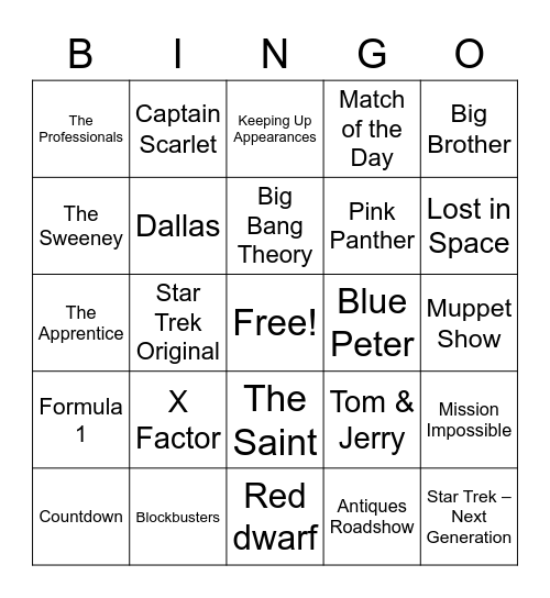 TV Theme Bingo Card