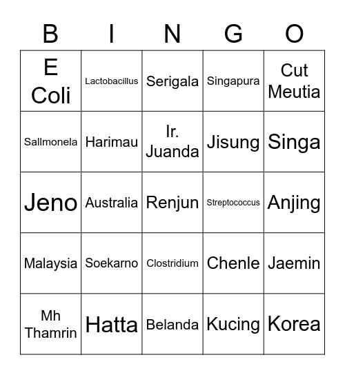 Bingo Mamat Bingo Card