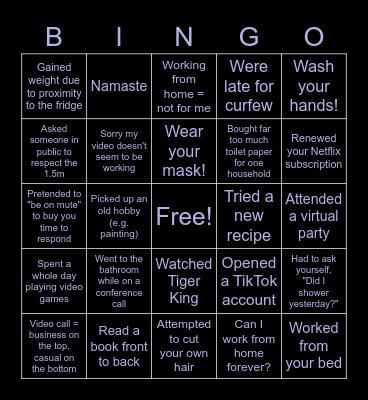 Team COVID BINGO Happy Hour Bingo Card