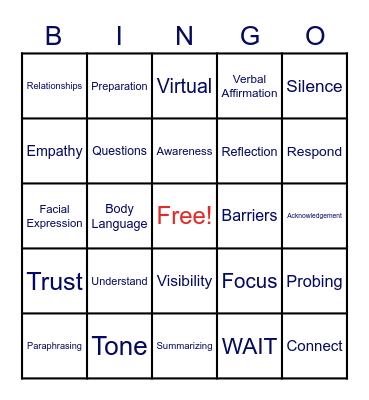 Active Listening Bingo Card