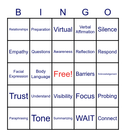 Active Listening Bingo Card