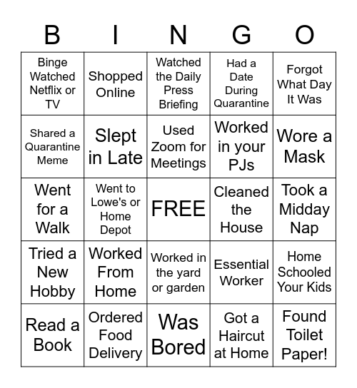 After Quarantine Singles Bingo! Bingo Card