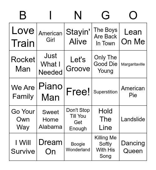 70's Bingo Card