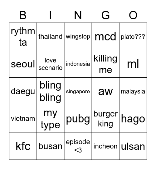 Bingoku kren Bingo Card