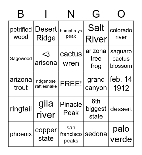 arizona Bingo Card