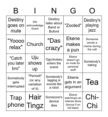 Facetime Bingo Card