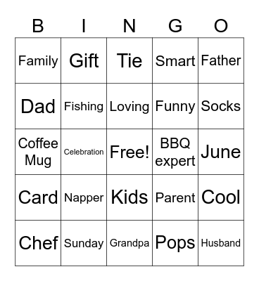 Father's Day Bingo Card