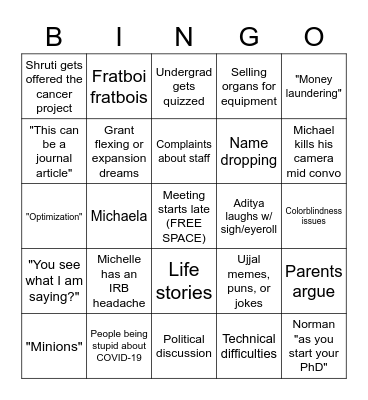 BEAT Lab Bingo, COVID-19 Edition Bingo Card