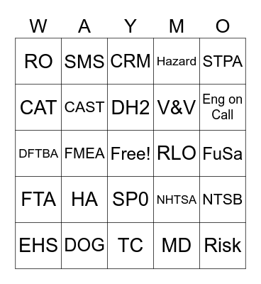 Safety Month WAYMO Bingo Card