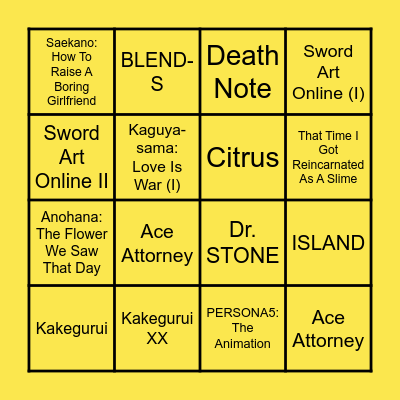 theHighPhil's ANIME BINGO Card