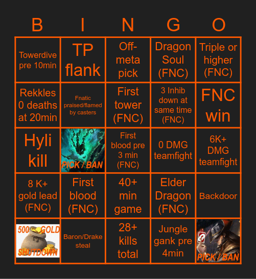 FNC Bingo Card