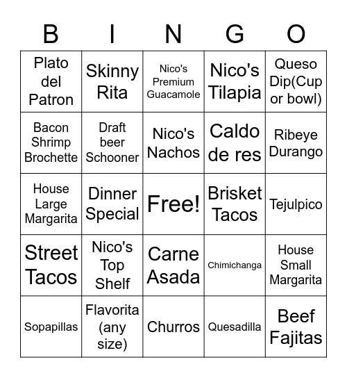 Nico's Bingo Card