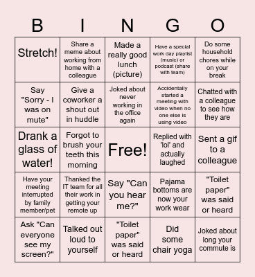 Remote Work Bingo Card
