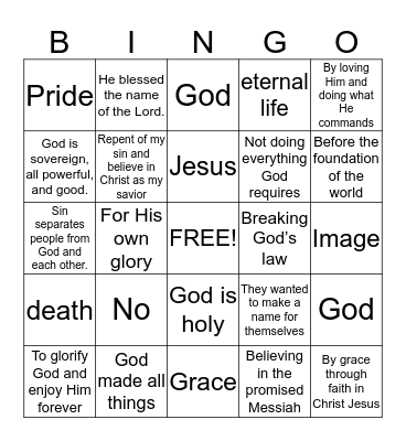 Gospel Story Bingo Card