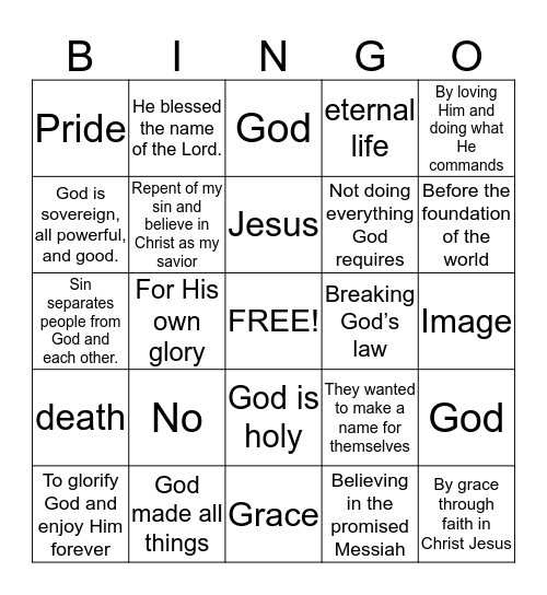 Gospel Story Bingo Card