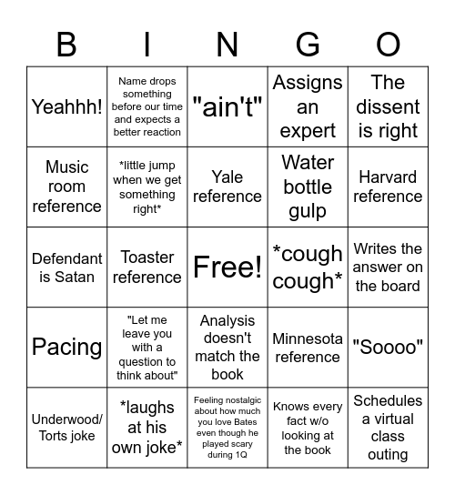 Bates Bingo Card