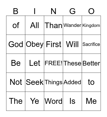 Being A Disciple Bingo Card