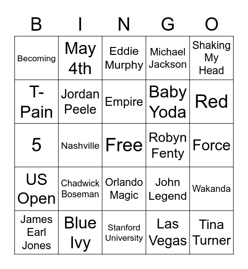 POP Culture Bingo Card