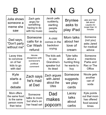 Family Bingo Card