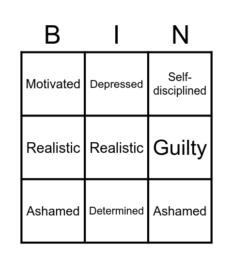 Adjectives (E15) Bingo Card